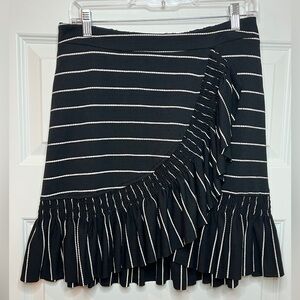 Moon River Black and White Asymmetrical Striped Ruffle Skirt Wrap Style Medium